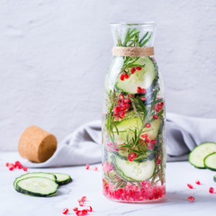 Fresh cool cucumber pomegranate infused water detox drink
