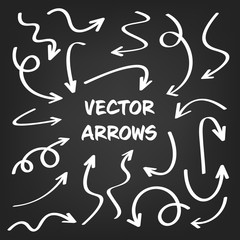 White hand drawn arrows set on gray background. Arrow, cursor Icon. Vector pointers collection. 