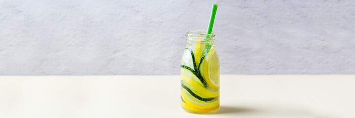 Fresh cool lemon cucumber rosemary infused water detox drink