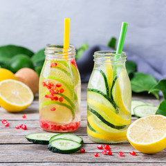 Fresh cool lemon cucumber rosemary infused water detox drink