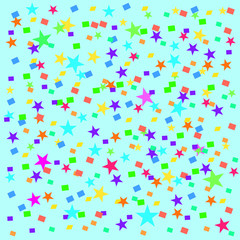 Confetti pattern with colorful stars designed as vector. Blue celebration texture.