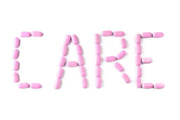 care keyword shape made with capsules or caplets