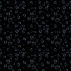 blue flowers and branches, indigo plants seamless pattern, watercolor vintage hand drawing illustration