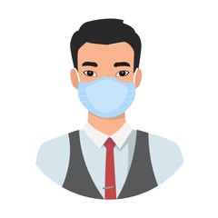 Asian men wearing medical mask to prevent disease, flu, air pollution, contaminated air, world pollution.