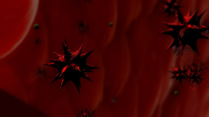 Corona virus, covid-19 in blood cell. Virus animation 3D rendering.