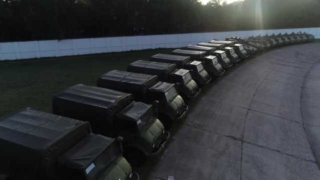 Aerial view of war vehicles. Buenos Aires, Argentina