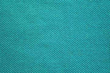 Turquoise fabric texture background, azure blue color wallpaper. Grainy blue shade banner, blank cotton cloth material design, empty seamless texture