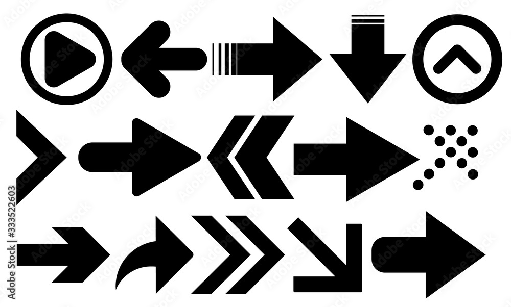 Poster Set arrow icon. Collection different arrows sign. Black vector arrows set on a white background