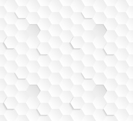 3D Vector Hexagons White Abstract Seamless Pattern. Science Technology Hexagonal Blocks Structure Light Conceptual Repetitive Wallpaper. Three Dimensional Clear Blank Subtle Textured Tileable Backdrop