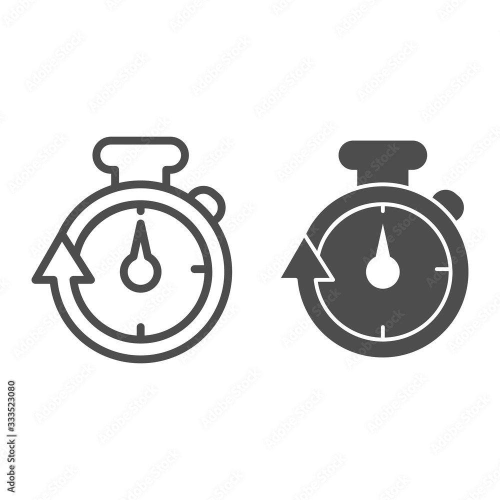 Poster stopwatch line and solid icon. speedometer with arrow around timer symbol, outline style pictogram o