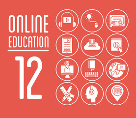 bundle of education online set icons