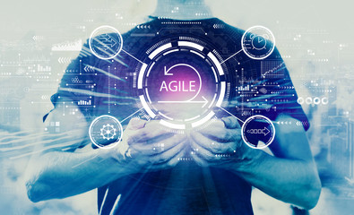 Agile concept with young man using his smartphone