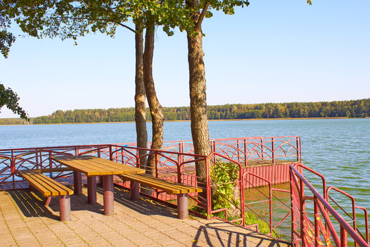 Outdoor gazebo by the lake shore