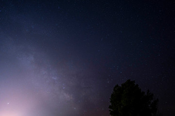 moon and stars with milky way