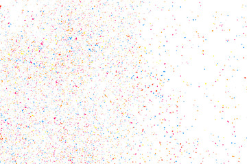 Abstract explosion of confetti. Colorful grainy texture isolated on white background. Colored stains and blots. Vector overlay elements. Digitally Generated Image. Illustration, Eps 10.
