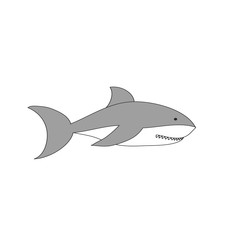 Shark sea inhabitant funny with isolated cartoon image of marine animal and fishes on white background vector illustration