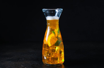 orange lemonade citrus, ice drink Menu concept. food background. top view copy space for text