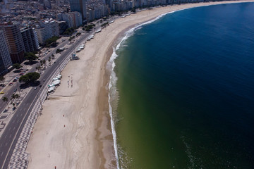 Near empty Copacabana beach and boulevard in Rio de Janeiro during the COVID-19 Corona virus...