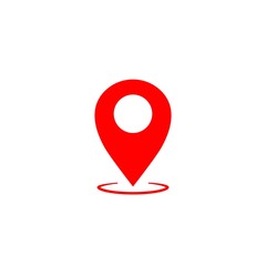 Map pointer, geo pin, location icon in red or geolocation, gps, on isolated white background. EPS 10 vector.