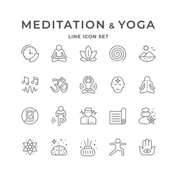 Set Line Icons Of Meditation And Yoga
