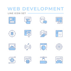 Set color line icons of web development