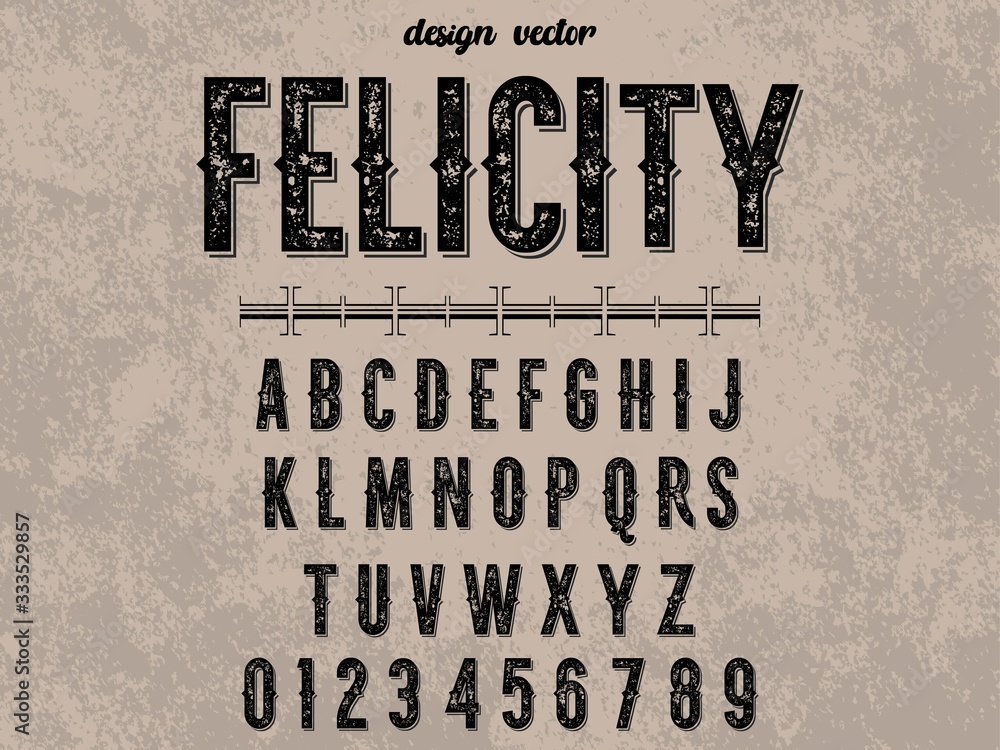 Poster alphabet font.typeface.script.shadow effect.handcrafted handwritten vector label design old style.vi