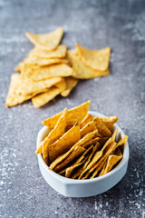 Corn chips in a white bowl