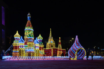 Light sculptures at the shopping center "European", Moscow, Russian Federation, January 11, 2020