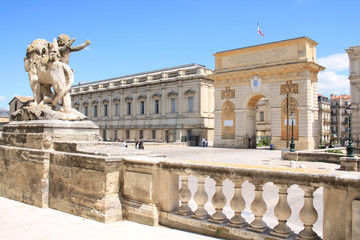 The famous Triumphal arch, monument in the historic center of Montpellier city, France
