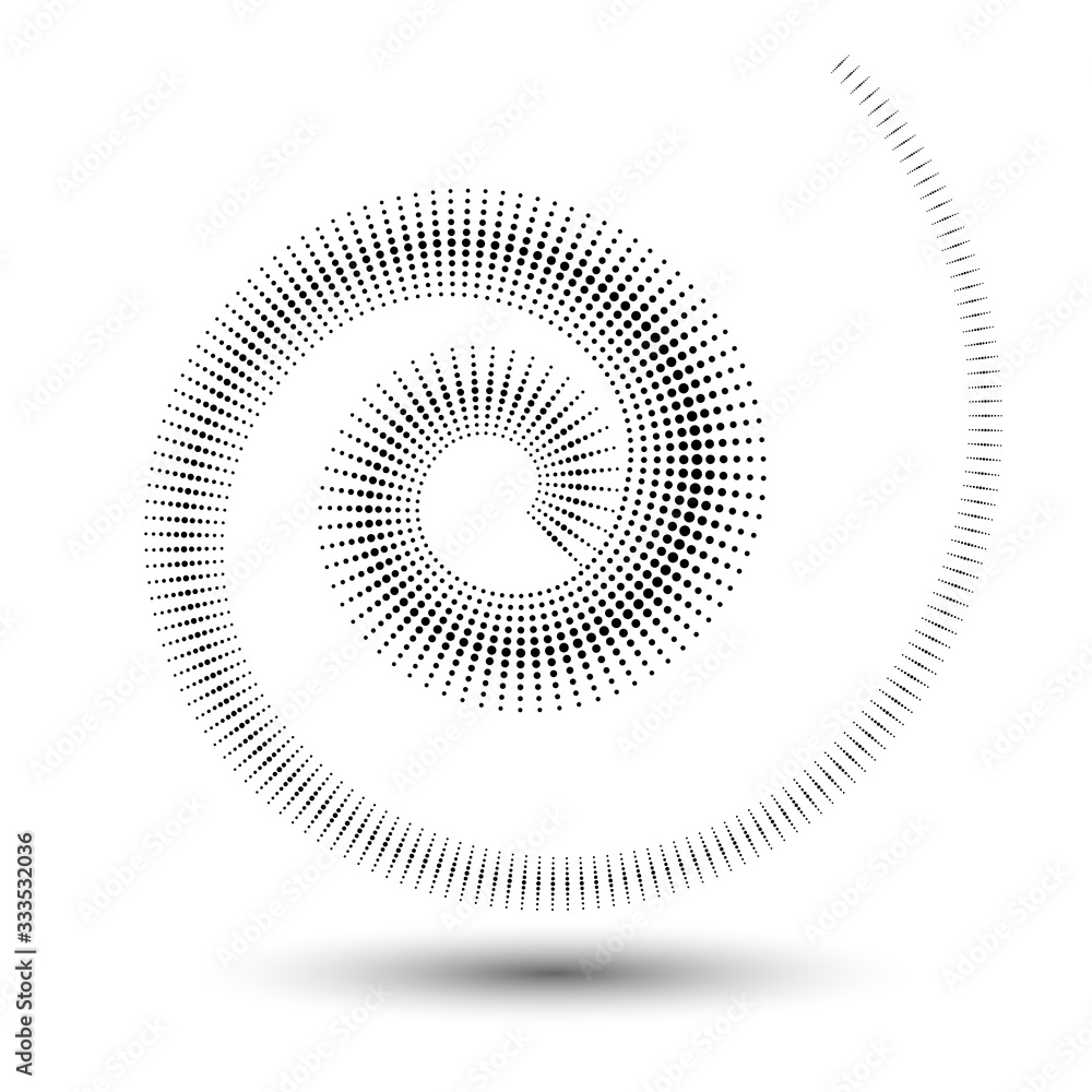 Poster Halftone spiral as icon or background. Black abstract vector circle frame with dots as logo or emblem.