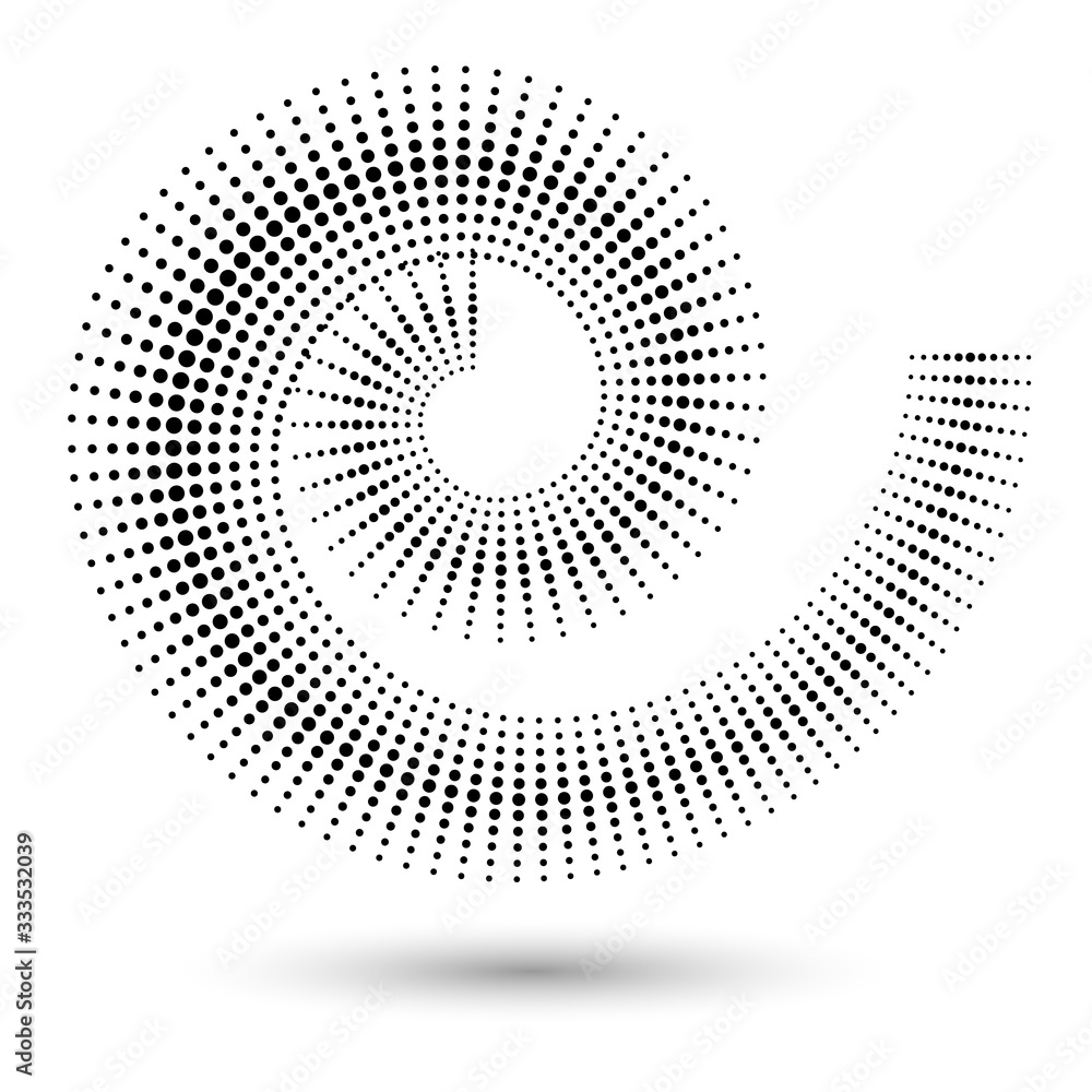 Poster Halftone spiral as icon or background. Black abstract vector circle frame with dots as logo or emblem.