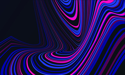 Optical illusion blue, pink lines. Abstract 3d render wavy. Psychedelic design retro stripe. Art crazy for your project. Texture ground defect. Vector illustration