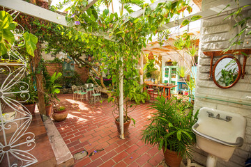 Fototapeta na wymiar patio with tropical garden