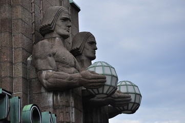 Statues of the Atlanteans. Helsinki Central railway station. Finland