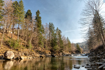 fast mountain river in early spring