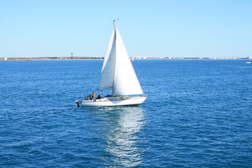 Sail boat in mediterranean sea, La Grande Motte, France