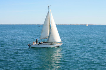 Sail boat in mediterranean sea, La Grande Motte, France