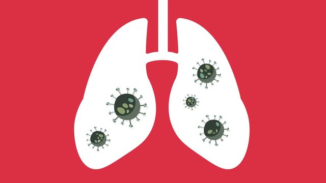 Animation of Covid-19 or Corona Virus in Human Lung and Respiratory System. The spread of the virus in human lungs. Recovery and treatment of the respiratory system. 4k video.