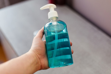 alcohol sprayer or antibacterial soap hand sanitizer from COVID-19