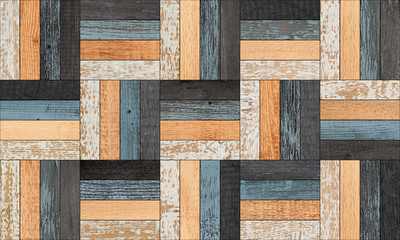 Weathered wood texture background. Wooden floor with square pattern made of barn boards. - 333536817