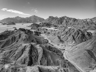 Top view of beautiful mountains in the desert. Eastern Sahara. Hurghada. Egypt.