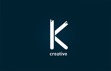 white creative K letter alphabet logo design icon for company and business