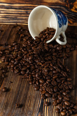 coffee beans and espresso on an old wooden table1