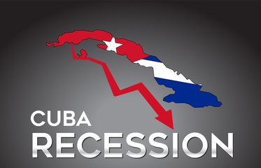 Map of Cuba Recession Economic Crisis Creative Concept with Economic Crash Arrow.