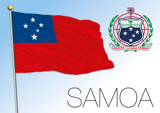 Samoa official national flag and coat of arms, oceania, vector illustration