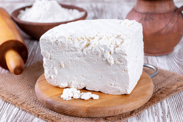 Sliced fresh white cheese
