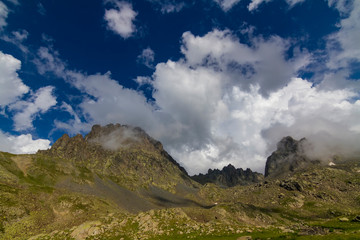 Crater lake and mountains in the plateau in Turkey