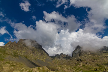 Crater lake and mountains in the plateau in Turkey