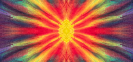 Tie Dye Bright Yellow, Orange, Red, Purple Starburst Design