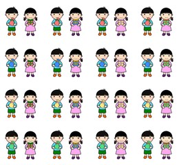 プレゼントを持つ男の子と女の子